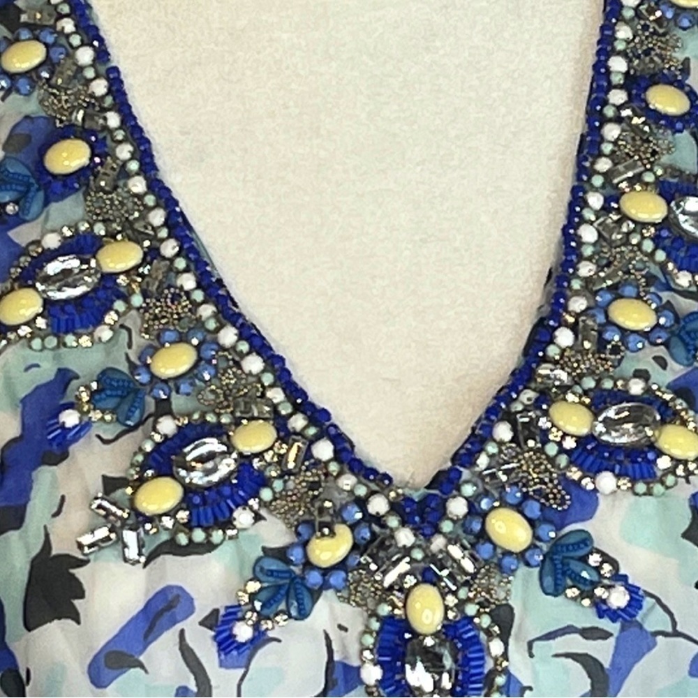 YUMI Kim exotic jungle Swim Cover Tunic kaftan Size M / L Beaded Blue - Picture 3 of 13